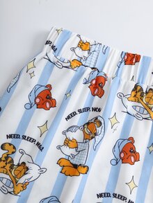 GARFIELD | SHEIN Plus Size Women's Cartoon Print Short Sleeve Top And Shorts Casual Daily Home Sleepwear Set - White - View 5
