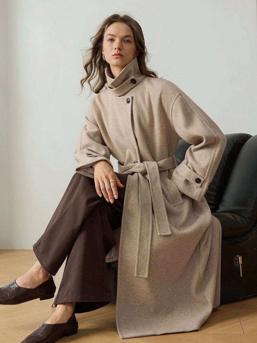 Dazy-Less Women's Solid Color Dropped Shoulder Long Sleeve Single-Breasted Casual Overcoat Fall - Apricot - View 1