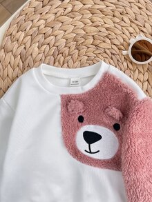 SHEIN 女嬰毛絨拼接抓絨運動衫與秋冬長褲套裝 - 粉色 - 查看 6
