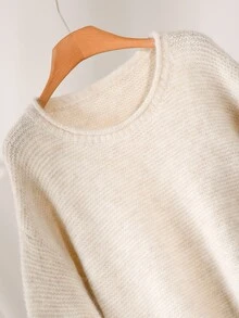 CosyJoli Slouchy Solid Color Chunky Knit Pullover Sweater With Ruffle Cuffs Loose Short Knit Top - Apricot - View 4