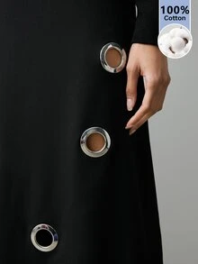 Maija Women's Fashion Commuter Metal Eyelet Decor Skirt - Black - View 4