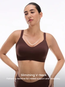LUVLETTE Chocolate Wireless Full Coverage Seamless Side Support Lounge Bra Bralette Bra No Show Underwear Workout Sports Sticky Basic SizeFreedom Bra - Chocolate Brown - View 6