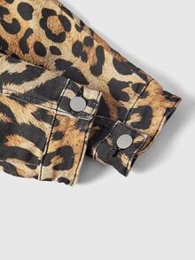 ROMWE Street Life Street Leopard Print Gradient Tie-Dye Slightly Elastic Printed Women's Denim Jacket And Coat - Brown - View 4