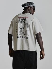 Oversized Drop Shoulder Graphic Tshirt "MUSERO 0161" Crew Neck Autum Winter Essentials - White - View 1