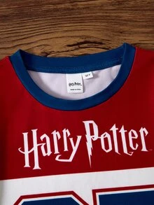 HARRY POTTER X SHEIN Tween Girl Summer Casual Colorblock Patchwork Cartoon Print T-Shirt - Multicolor - View 3