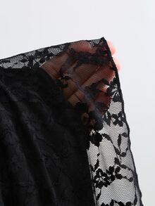 Sweetra Women's Black Knitted Lace Floral Low Waist Sexy Fashion Commute Metal Butterfly Decor Ribbon Asymmetrical Hem Fishtail Skirt, Spring Summer Autumn - Black - View 6