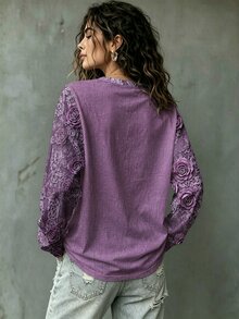 Breezaya Kaos Kasual Lengan Panjang Leher Bulat Motif Bunga Ukuran Besar untuk Wanita, Cocok untuk Musim Gugur. - MultiWarna - View 2