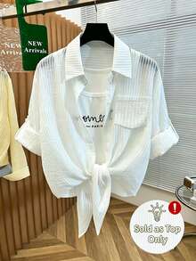 Resyla New Women's Plus Size Casual Loose Slimming Concealing Long Sleeve Collared Shirt - White - View 1