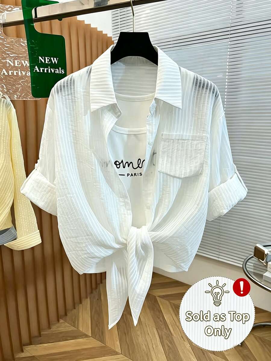 Resyla New Women's Plus Size Casual Loose Slimming Concealing Long Sleeve Collared Shirt - White - View 1