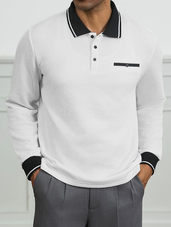 HUEFORM Men's Colorblock Long Sleeve Polo Shirt, Mature, Business, Fashion, Autumn/Winter