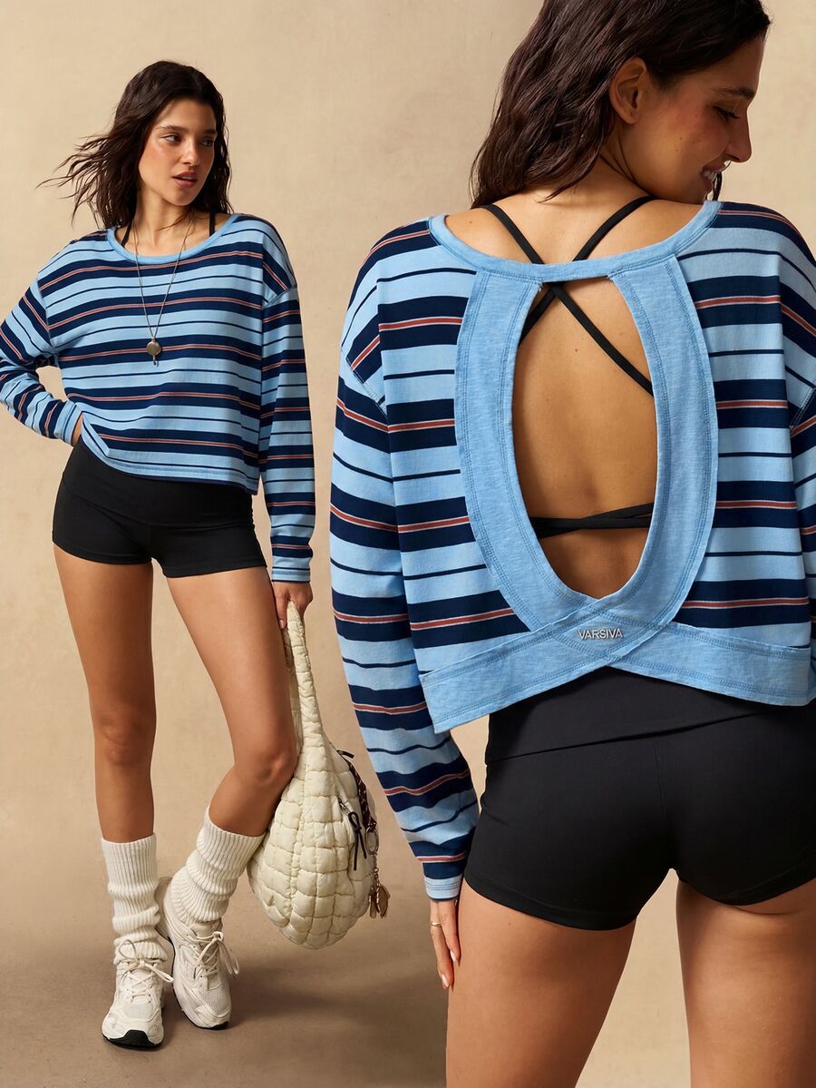 VARSIVA Women's Striped Colorblock Casual Daily Travel Sports T-Shirt