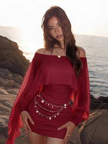 Soleia 女款純色海灘度假上衣與洋裝兩件套 - 酒紅色 - 查看 7