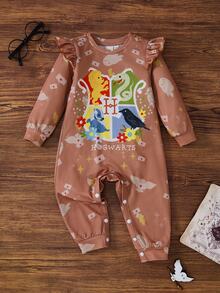 HARRY POTTER X SHEIN Baby Girl Cartoon Print Casual Daily Jumpsuit - Apricot - View 1