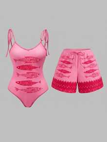 Swim Oasis 26SS 春夏度假風 魚骨 BOHO 風格 一件式泳衣附短褲 2 件套裝 - 彩色 - 查看 4