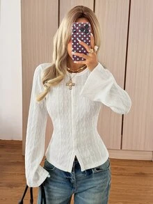 SHEIN EZwear Women's Solid Color Casual Versatile Everyday T-Shirt - White - View 8