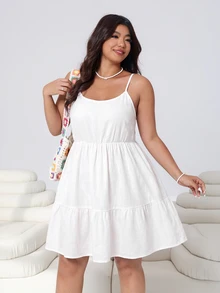 Solflare Vestido camisola de mujer talla grande unicolor con volantes en el bajo, primavera/verano - Blanco - Ver 5