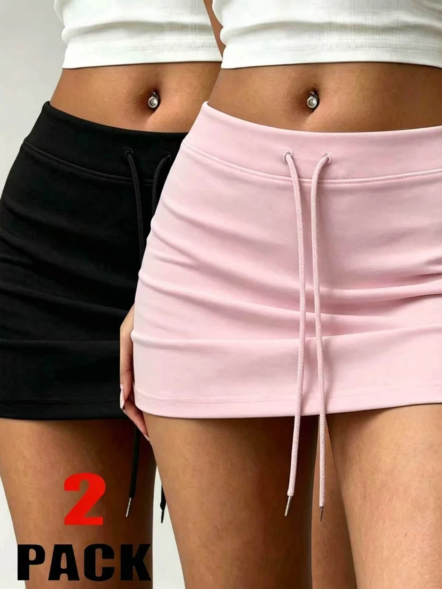 INAWLY Solva 女款抽繩低腰設計性感裙子與短褲2件套 - 彩色 - 查看 1