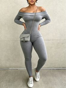 INAWLY Solva Women's Minimalist Korean Style One-Shoulder Long Sleeve Jumpsuit For Vacation - Dark Grey - View 5