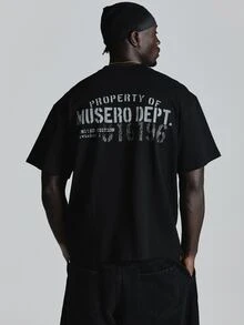 Oversized Drop Shoulder Graphic Tshirt "Musero " Crew Neck Autum Winter Essentials - Black - View 1
