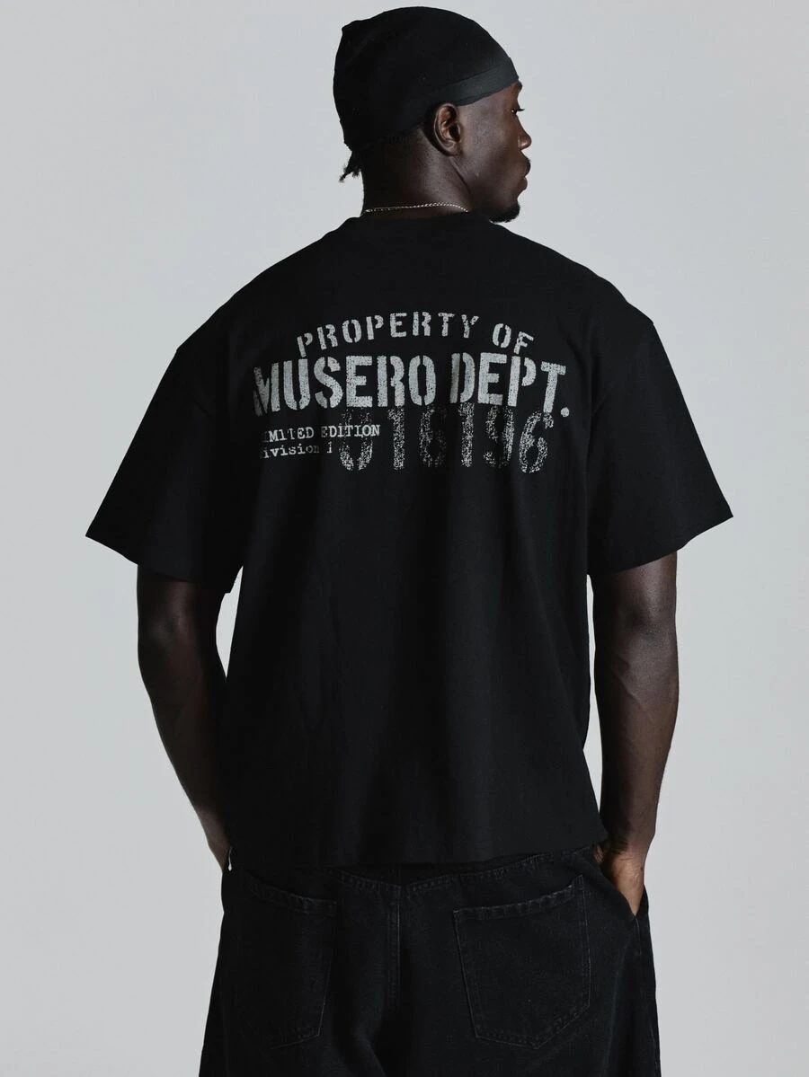 Oversized Drop Shoulder Graphic Tshirt "Musero " Crew Neck Autum Winter Essentials - Black - View 1