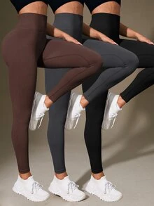 Velisys Velisys 女款純色高腰無縫緊身褲，適用日常健身與運動 - 彩色 - 查看 3