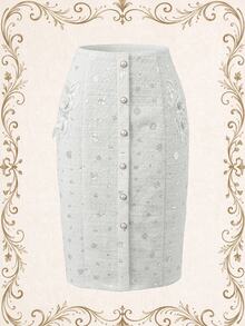 Suri Mira Women's Sequin 3D Floral Decor Fashion Versatile Skirt - White - View 6