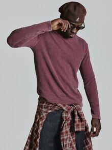 Musero Slim Fit Ribbed Long Sleeve Top Washed Base Crew Neckline Autum Winter Essentials - Red - View 2