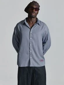 Musero Collared Long Sleeve Shirt Small Contrast Embroidery Autum Winter Essentials - Blue - View 2