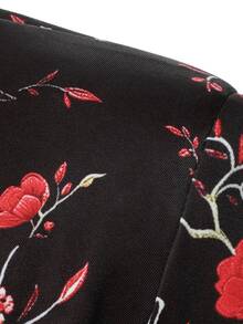 Manfinity Mode Men's Floral & Bird Digital Print Long Sleeve Jacket And Pants Suit Set - Black - View 6