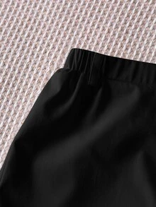 SHEIN 中性嬰兒男/女嬰 100%純棉休閒百搭白色工裝褲，男嬰下裝，嬰兒褲，Squishy - 黑色 - 查看 3