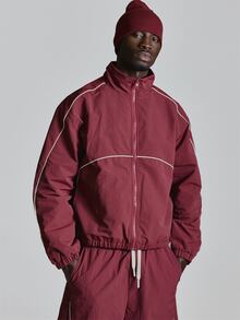 Musero Funnel Neck Nylon Track Jacket Binding Detail Mesh Lined Co Ord Jacket Only Autum Winter Essentials - Burgundy - View 1