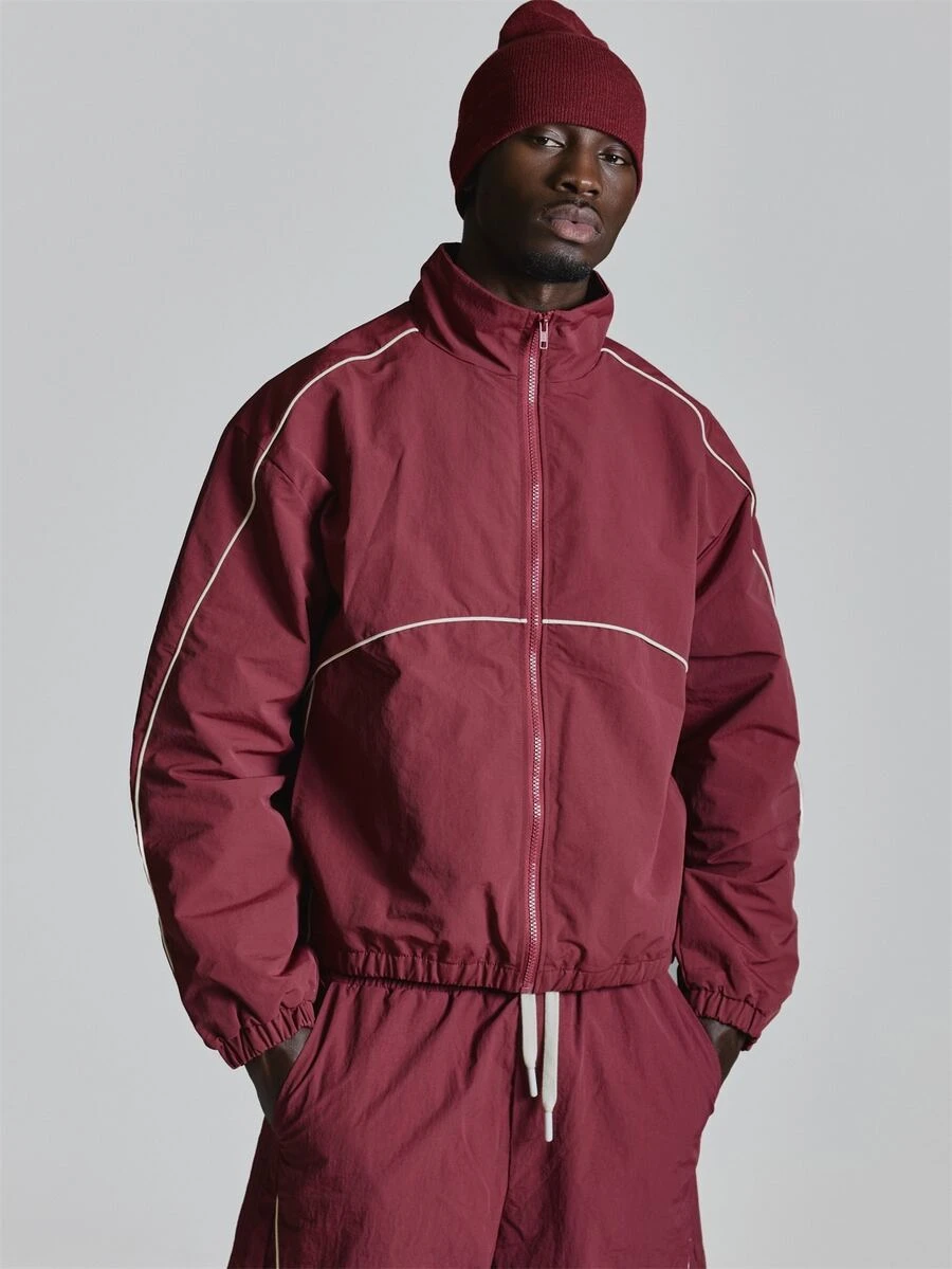 Musero Funnel Neck Nylon Track Jacket Binding Detail Mesh Lined Co Ord Jacket Only Autum Winter Essentials - Burgundy - View 1