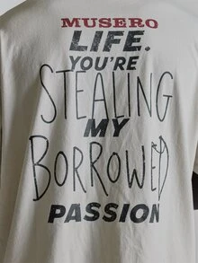 Oversized Drop Shoulder Graphic Tshirt "MUSERO 0161" Crew Neck Autum Winter Essentials - White - View 6