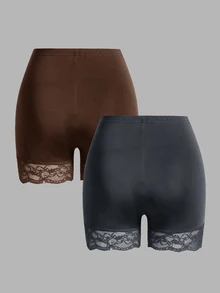 SHEIN Essnce 女款大尺碼 2 件組蕾絲拼接內搭褲 - 彩色 - 查看 2