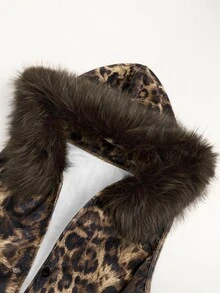 Trelyra Women's Plush Patchwork Hooded Leopard Print Casual Versatile Vest - Multicolor - View 3