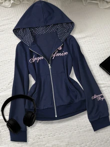 IslaSuriya New Women's Street Casual Hooded Plus Size Sweatshirt Jacket Fall - Navy Blue - View 1