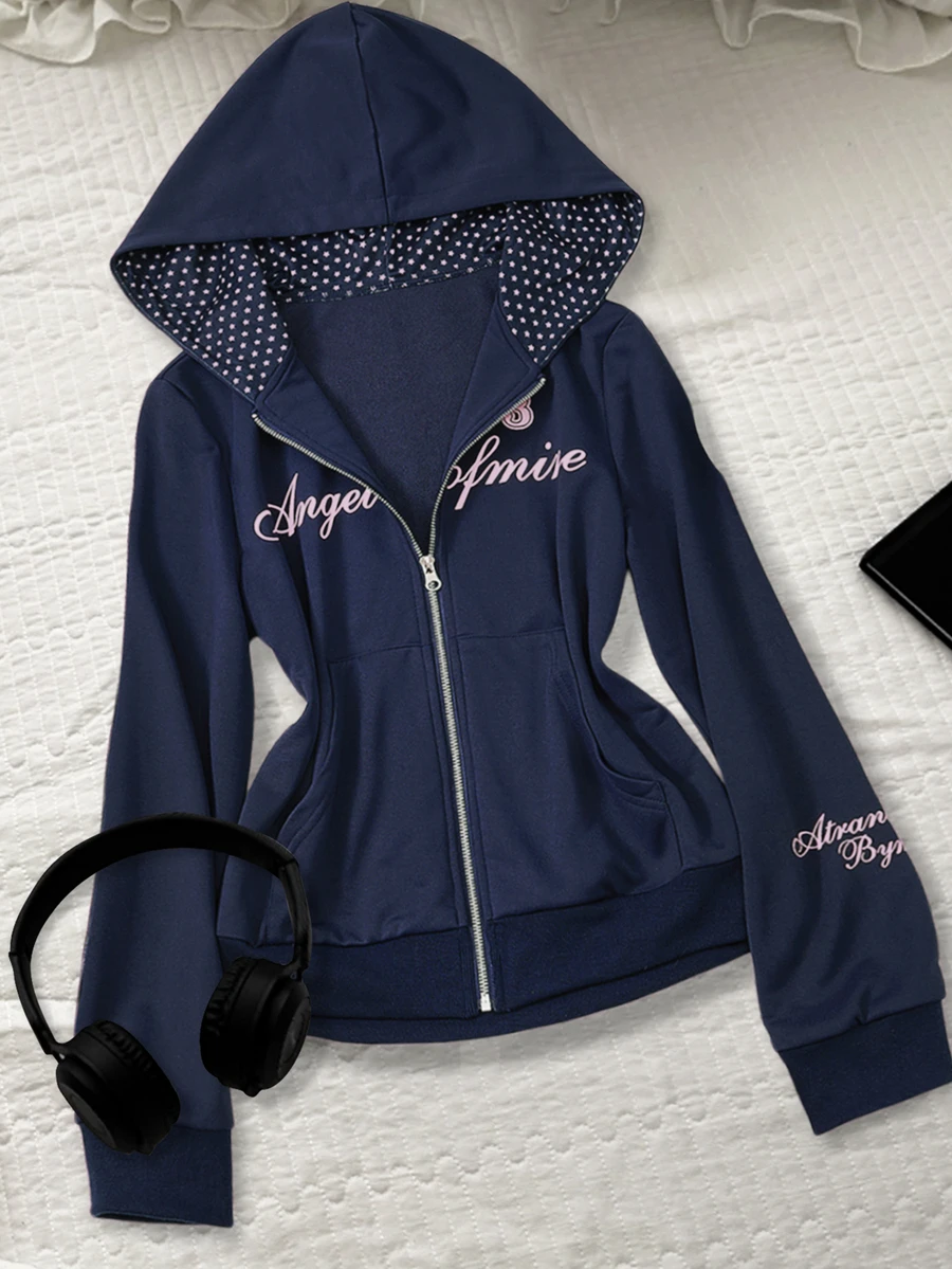 IslaSuriya New Women's Street Casual Hooded Plus Size Sweatshirt Jacket Fall - Navy Blue - View 1