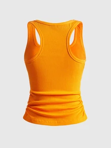 ROMWE Avant Women's Vintage New Chinese Style Leopard Print Chinese & English Graphic All-Match Versatile Tank Top - Orange - View 2