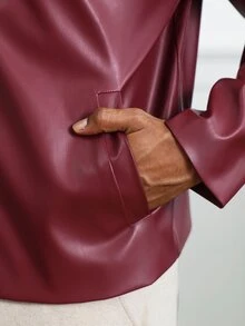 HUEFORM Men's Old Money Purplish-Red Loose-Fit Cropped Lined Jacket, Suitable For Social Media And Street-Style, Gifts For Boyfriend - Burgundy - View 6
