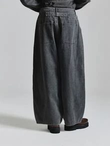 Musero Super Oversized Back Adjuster Grey Washed Denim Jeans Barrel Fit Co Ord Jeans Only Autum Winter Essentials - Black - View 4