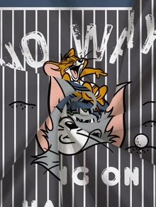 TOM & JERRY X SHEIN تي شيرت مقاس كبير بطبعة كرتونية مخططة وياقة دائرية - أبيض - مشاهدة 7