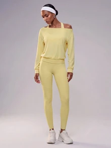 Zivah Women's Solid Color Cropped Halter Tank Top And Leggings Sports Set - Yellow - View 6