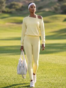 Zivah Women's Solid Color Cropped Halter Tank Top And Leggings Sports Set - Yellow - View 11