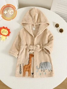 SHEIN Baby Boy Autumn/Winter Cute Embroidered Hooded Robe Loungewear - Apricot - View 6