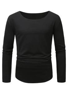 Manfinity Homme Men's Plus Size Solid Color Casual Long Sleeve T-Shirt For Daily Wear - Black - View 5