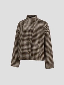 Sweetra Autumn/Winter New Loose Fit Jacket, Semi-High Neck Long Sleeve Outerwear, Fashionable Versatile, Suitable For Daily Wear - Mocha Brown - View 8