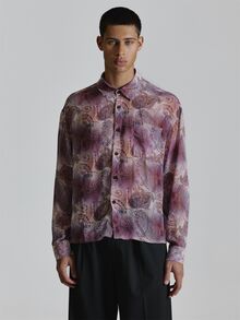 Musero Oversized Crop Long Sleeve Shirt In Paisley Print Drop Shoulder Patch Chest Pocket Autum Winter Essentials - Purple - View 1