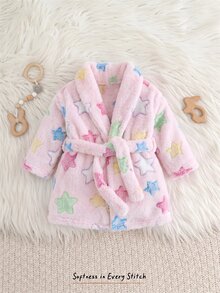Cozy Pixies 新生女嬰保暖內裡加厚圓領長袖前綁帶睡袍，百搭舒適，適合秋冬 - 彩色 - 查看 6