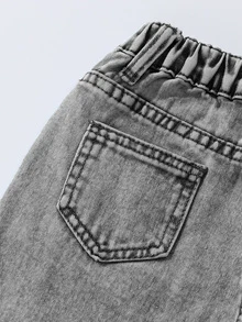 Girls/Toddlers Fashion Snowflake Washed Distressed Embroidery Flare Pants - Light Grey - View 8