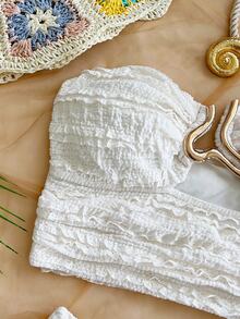 Soleia New Vacation Halter Neck Lace Trim Top + Low Waist Shorts 2pcs Set - Multicolor - View 4